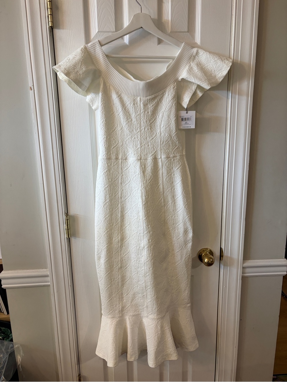 Opening Ceremony Ivory Textured Off-Shoulder Fit & Flare Dress